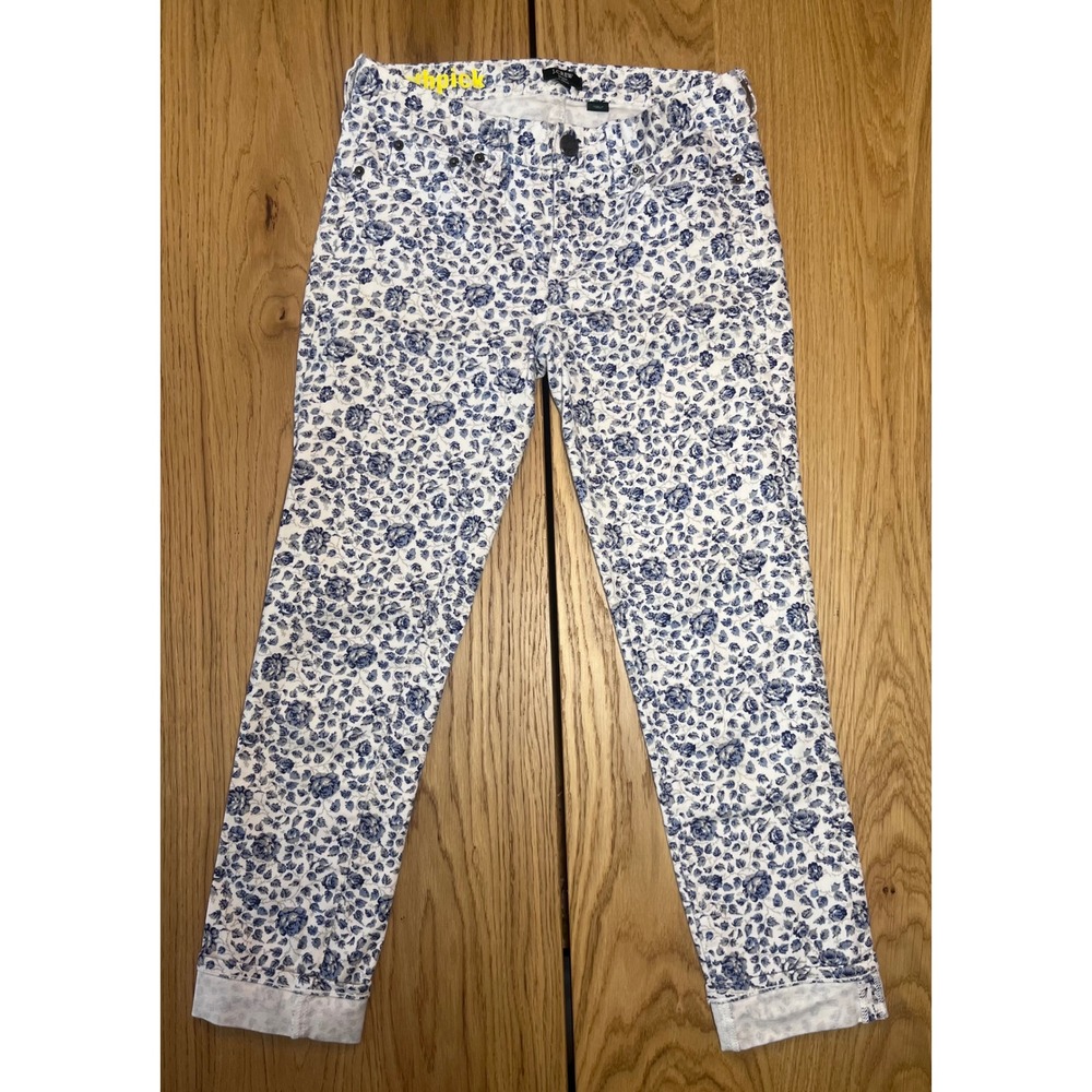 J.Crew Toothpick Skinny Jeans Women Size 26 Blue White Floral Cottagecore Denim